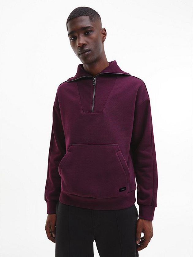 Calvin Klein USA Relaxed Zip Neck Fleece Mens Sweatshirt Purple 2840156-HU